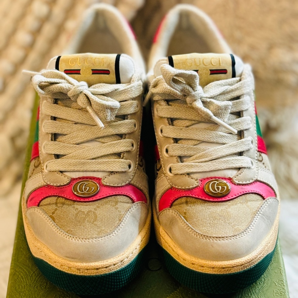 💲SOLD💲AUTHENTIC GUCCI Screener Distressed Sneakers, - Pink, 6.5